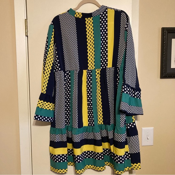 Plus patchwork print flounce sleeve ruffle hem dress - Picture 4 of 6